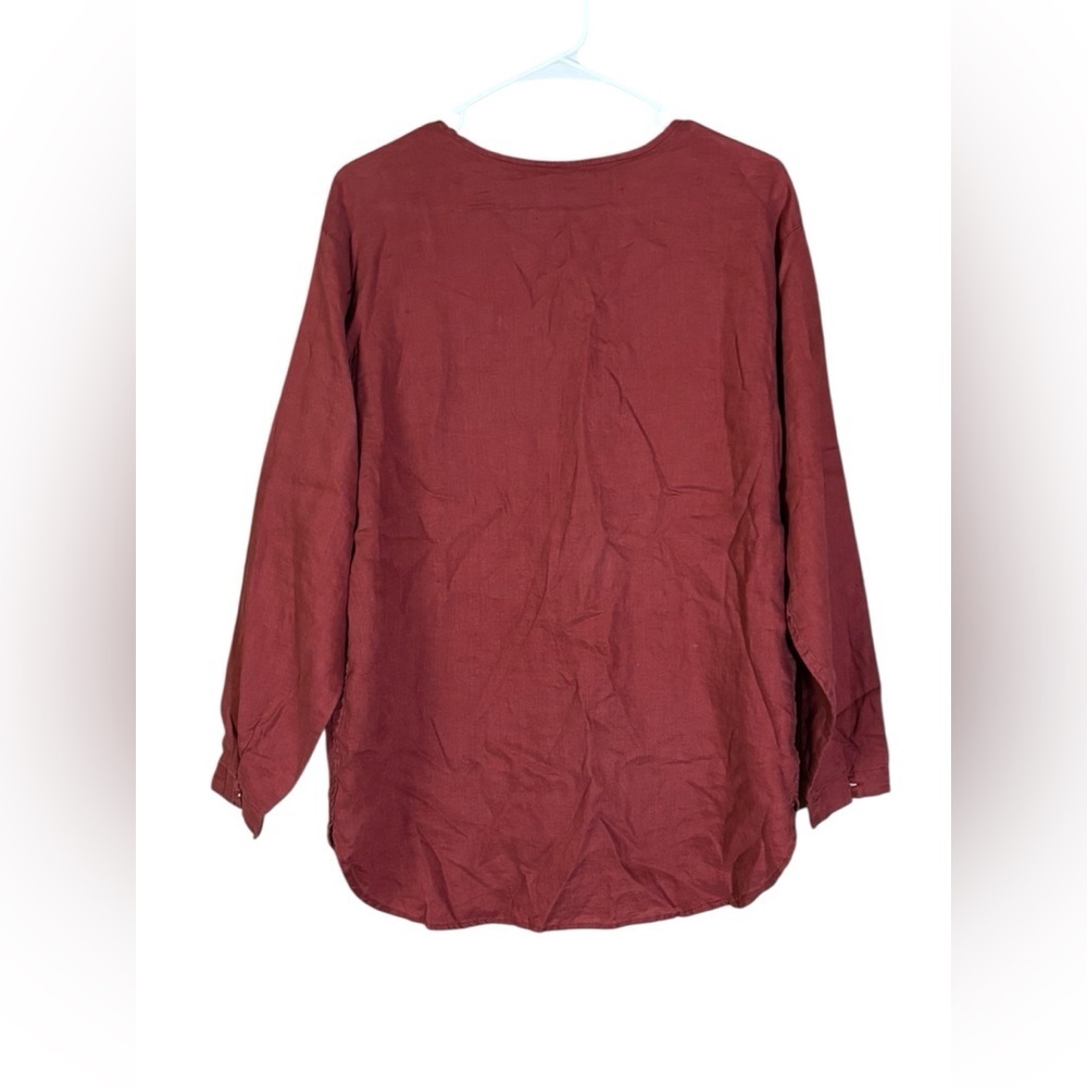100% Linen Lightweight Women's Burgundy Button Down Shirt - Picture 2 of 9